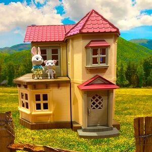 Calico critters red roof country townhouse and figures